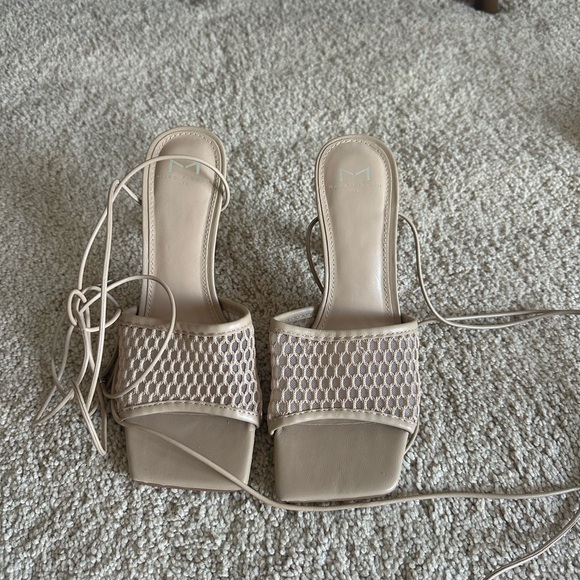 Marc Fisher Shoes - Marc Fisher Beige Lace-Up Mesh Slide Heels